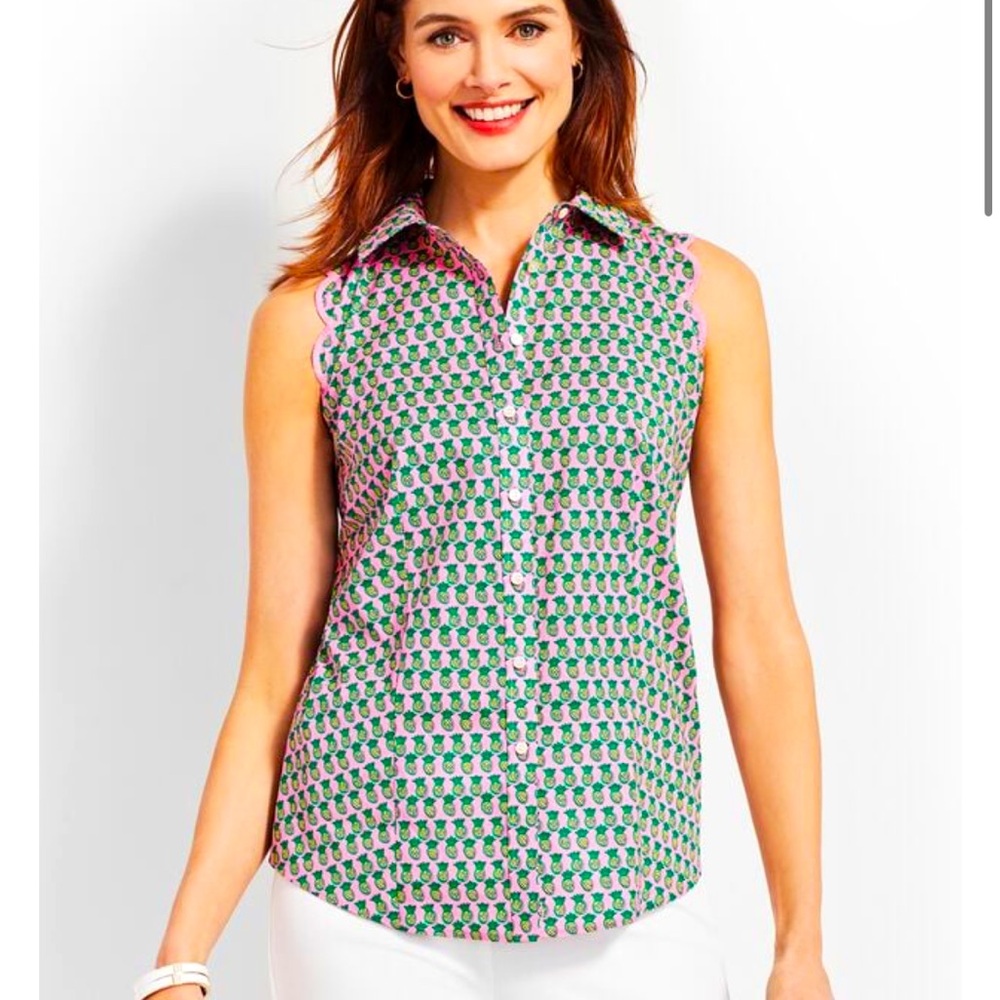 Talbots Women’s Pineapple Print Scalloped Sleeveless Women's Top Size 16